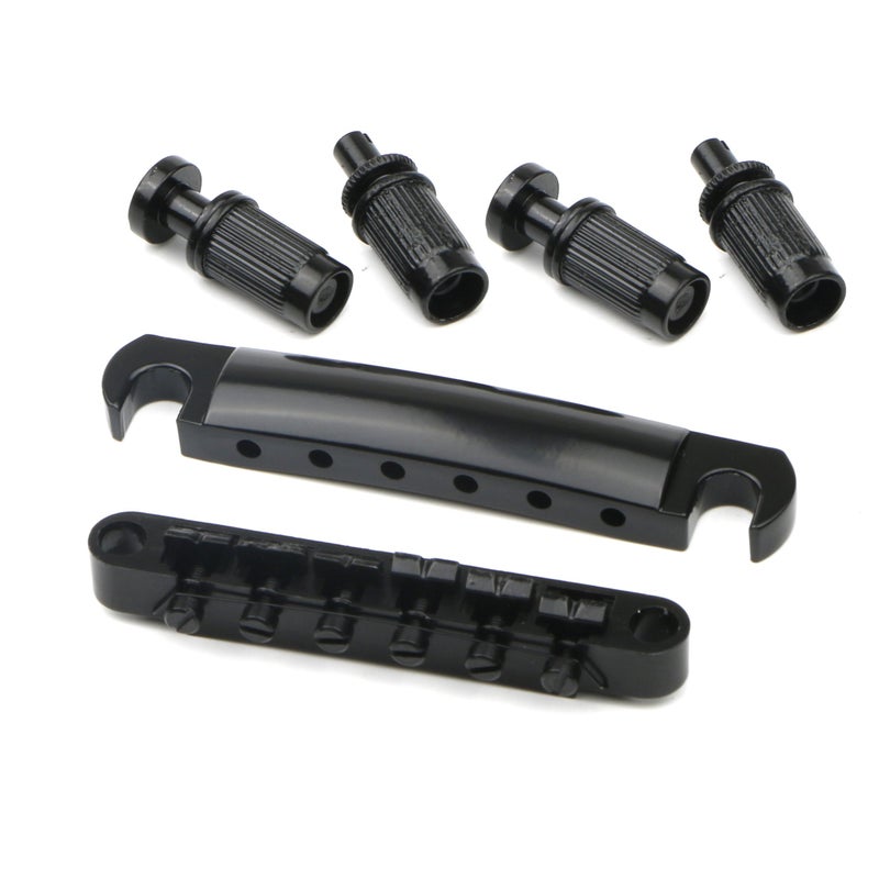 Swhmc Tune-O-Matic Bridge Studs & Tailpiece Set for Gibson/Epiphone Les Paul, Black Alloy Electric Guitar Bridge Parts with Studs, Fully Adjustable Saddles - Image 1
